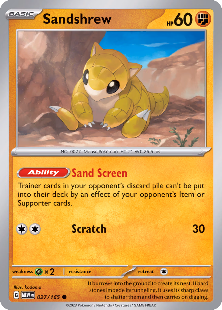 Sandshrew Pokemon card (027/165, 151)