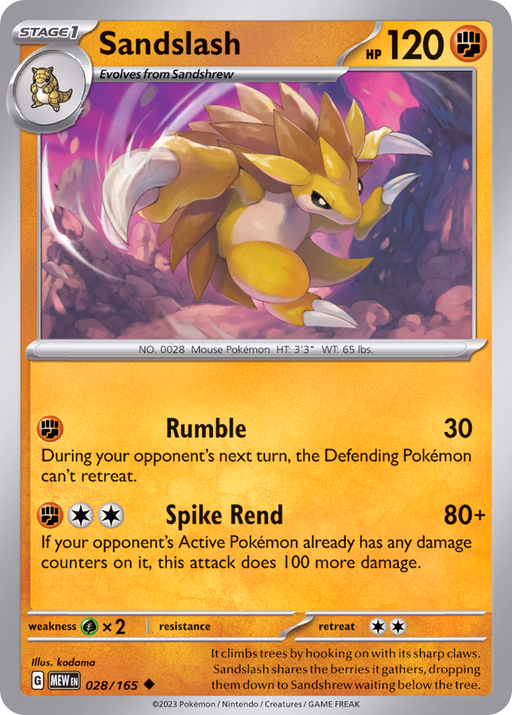 Sandslash Pokemon card (028/165, 151)
