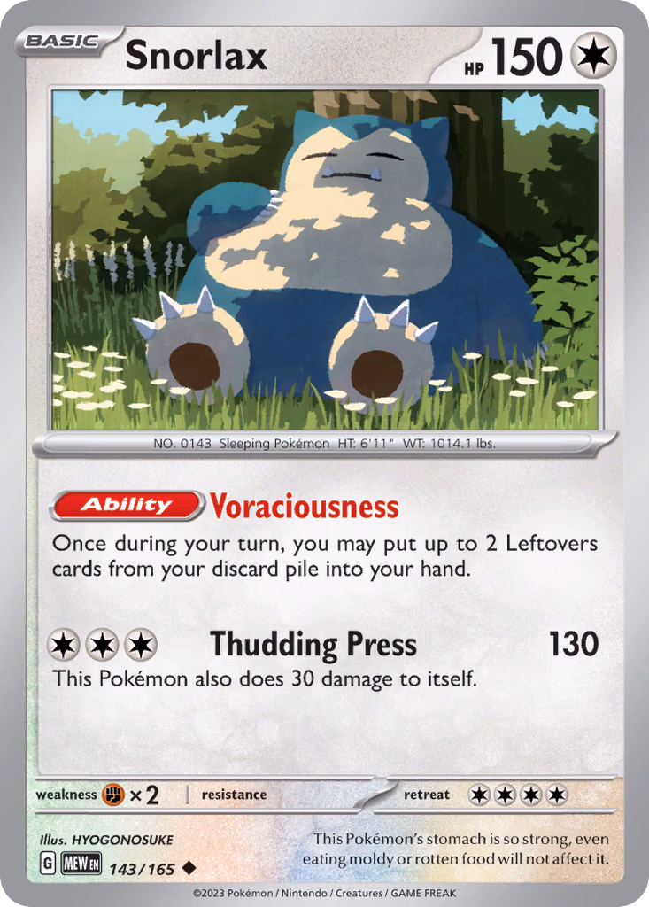Snorlax Pokemon card (143/165, 151)