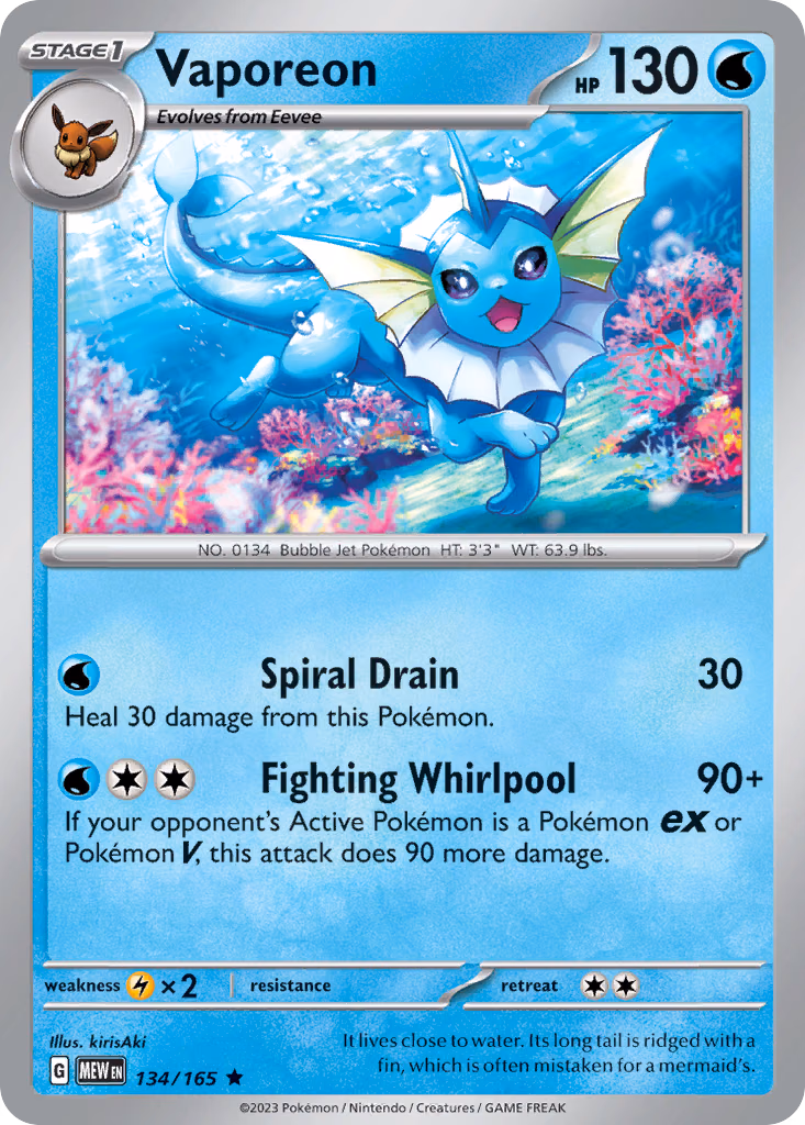 Vaporeon Pokemon card (134/165, 151)
