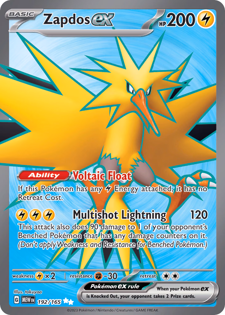 Zapdos ex Pokemon card (192/165, 151)