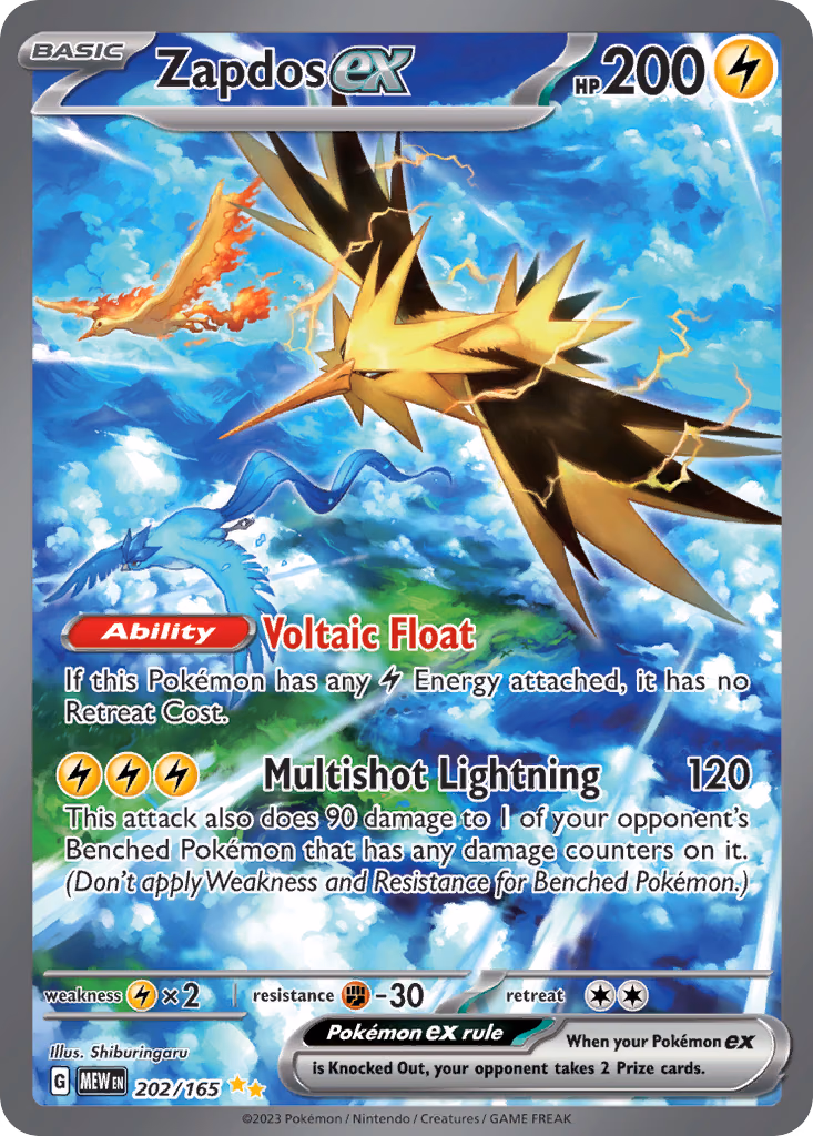 Zapdos ex Pokemon card (202/165, 151)