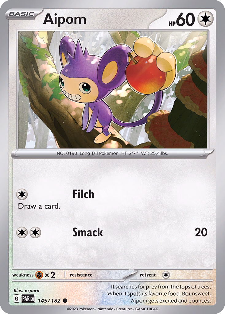 Aipom Pokemon card (145/182, Paradox Rift)
