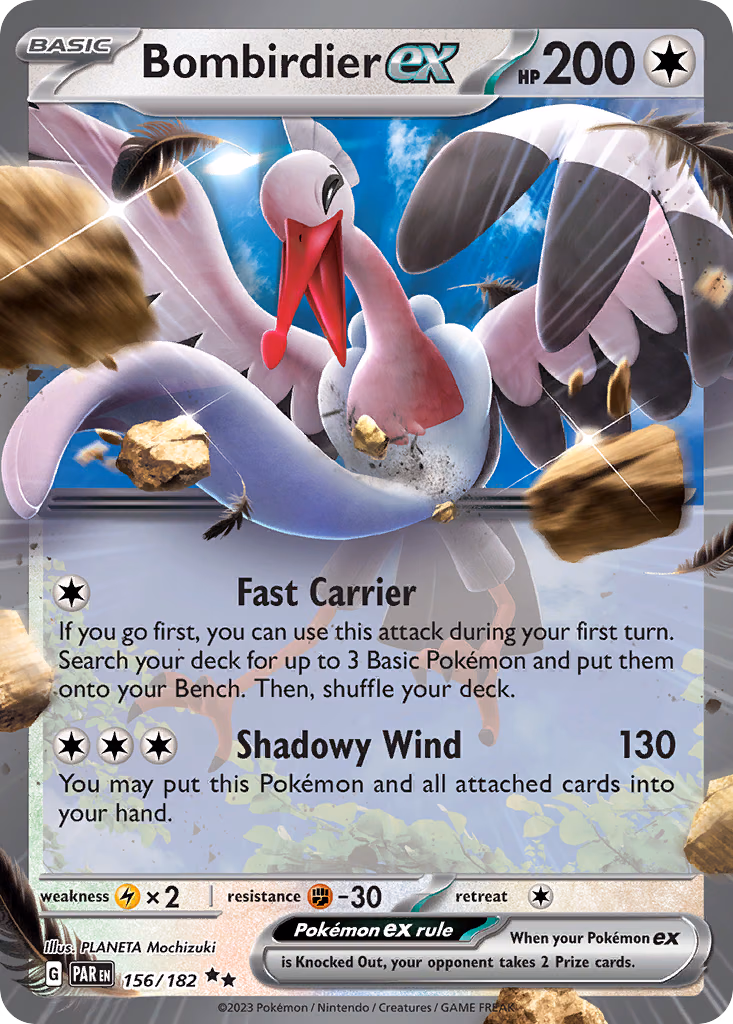 Bombirdier ex Pokemon card (156/182, Paradox Rift)