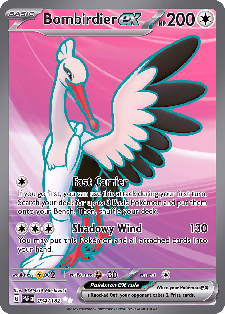 Bombirdier ex Pokemon card (234/182, Paradox Rift)