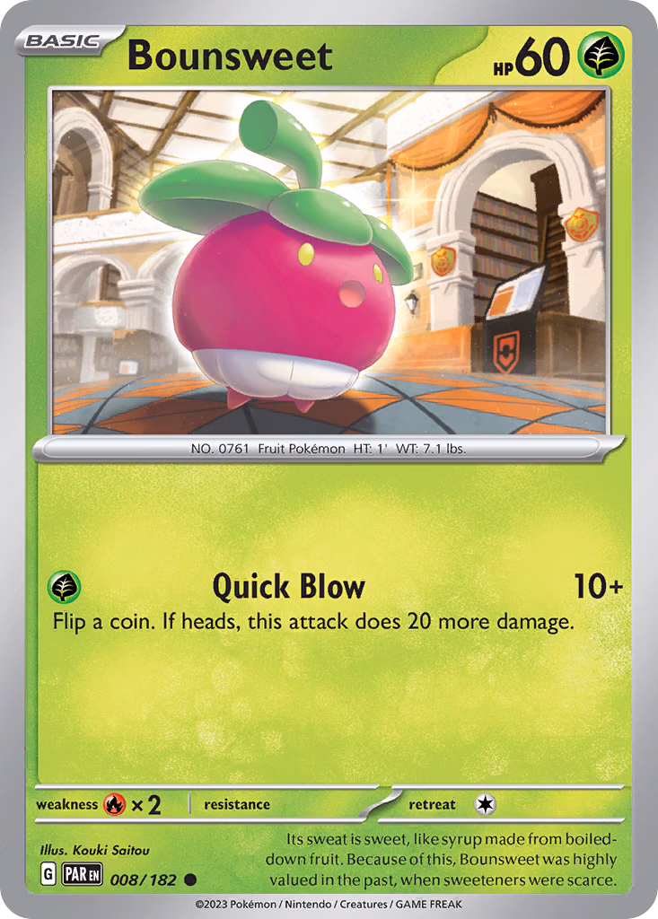 Bounsweet Pokemon card (008/182, Paradox Rift)