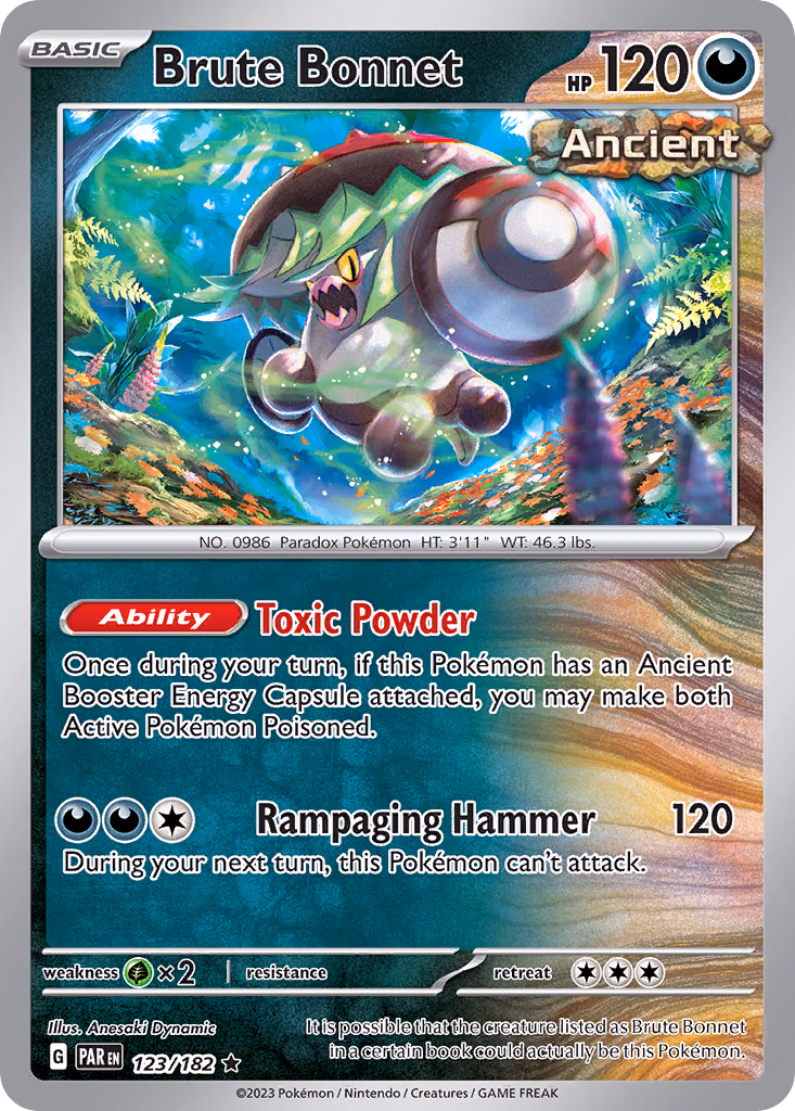 Brute Bonnet Pokemon card (123/182, Paradox Rift)