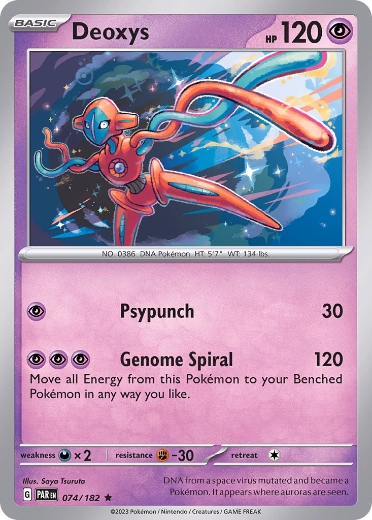 Deoxys Pokemon card (074/182, Paradox Rift)