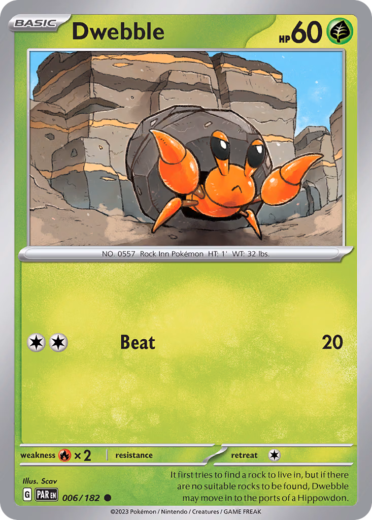 Dwebble Pokemon card (006/182, Paradox Rift)