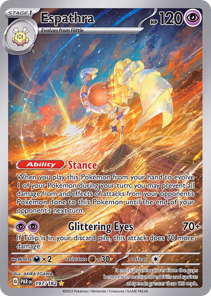 Espathra Pokemon card (197/182, Paradox Rift)