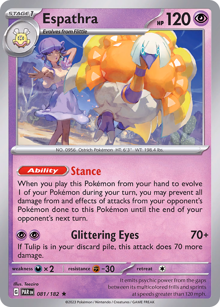 Espathra Pokemon card (081/182, Paradox Rift)