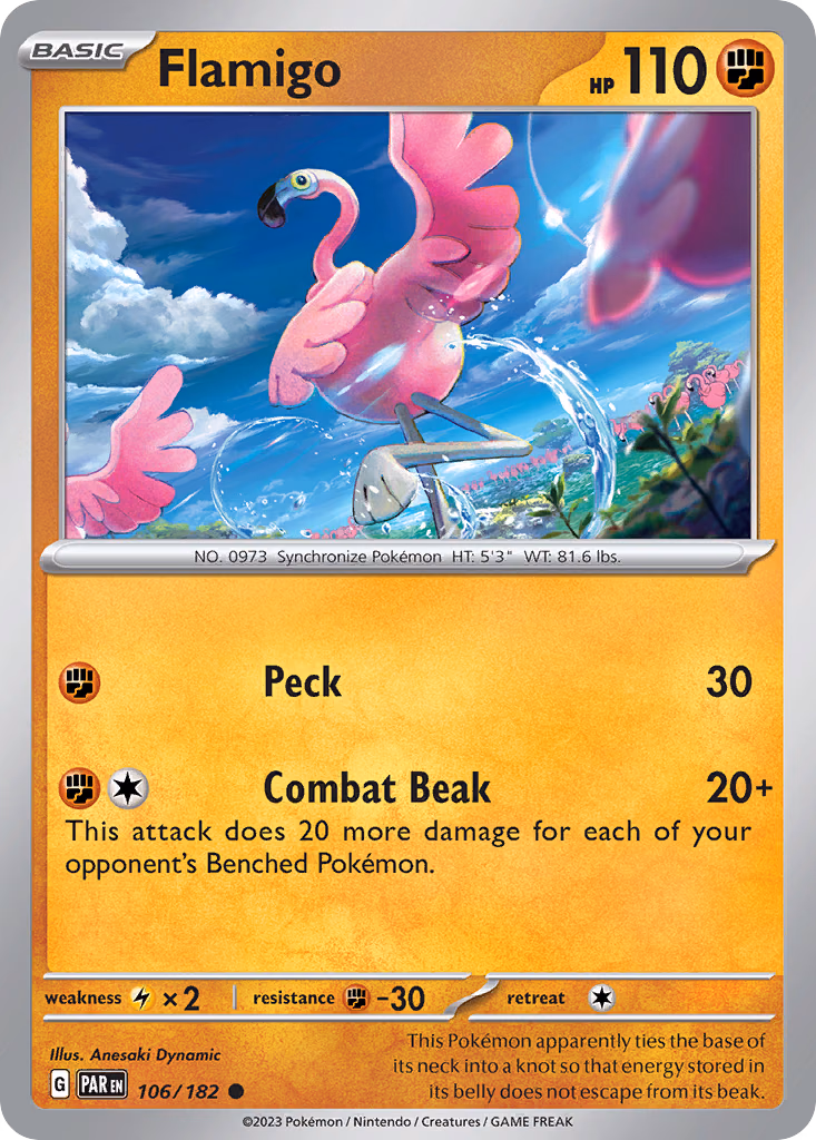 Flamigo Pokemon card (106/182, Paradox Rift)