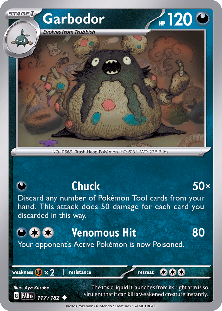 Garbodor Pokemon card (117/182, Paradox Rift)