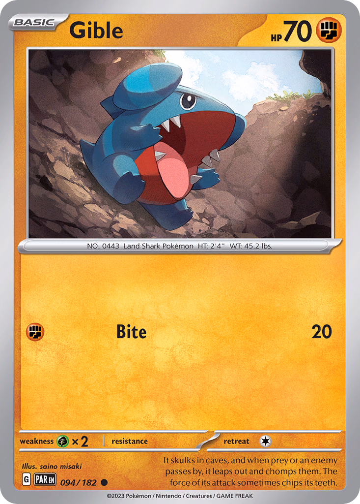 Gible Pokemon card (094/182, Paradox Rift)