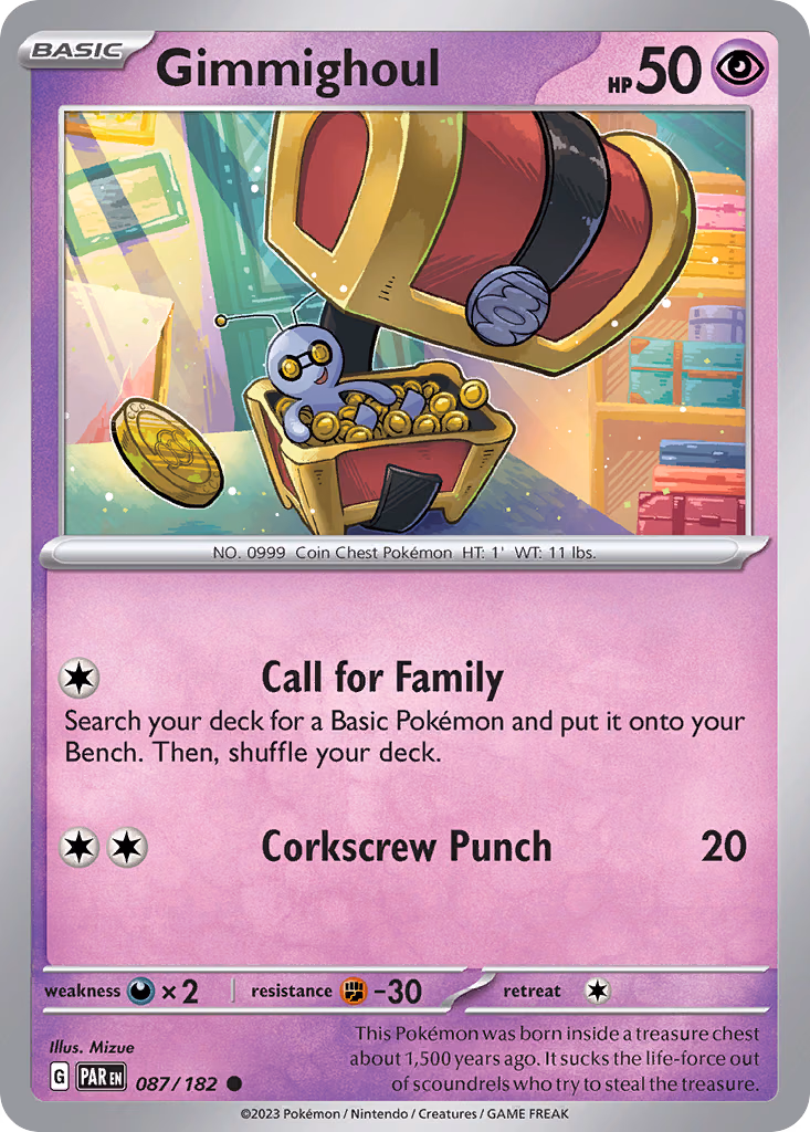 Gimmighoul Pokemon card (087/182, Paradox Rift)