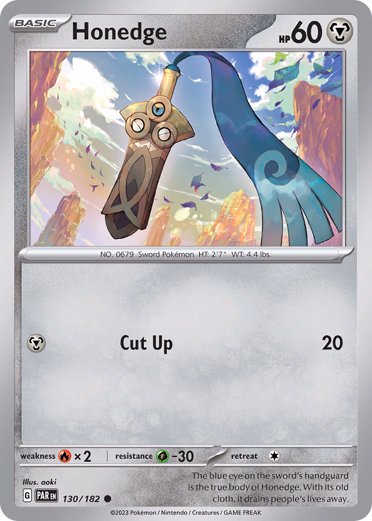 Honedge Pokemon card (130/182, Paradox Rift)