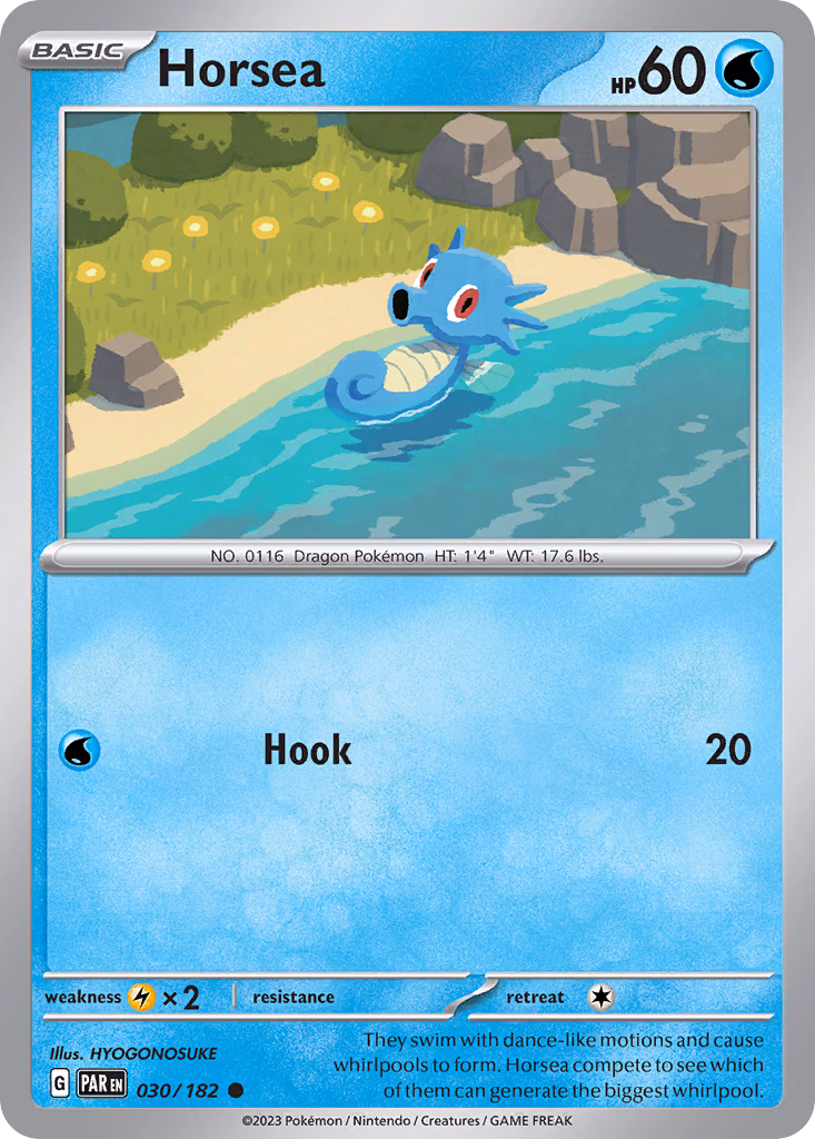 Horsea Pokemon card (030/182, Paradox Rift)