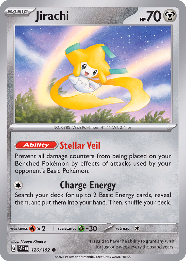 Jirachi Pokemon card (126/182, Paradox Rift)