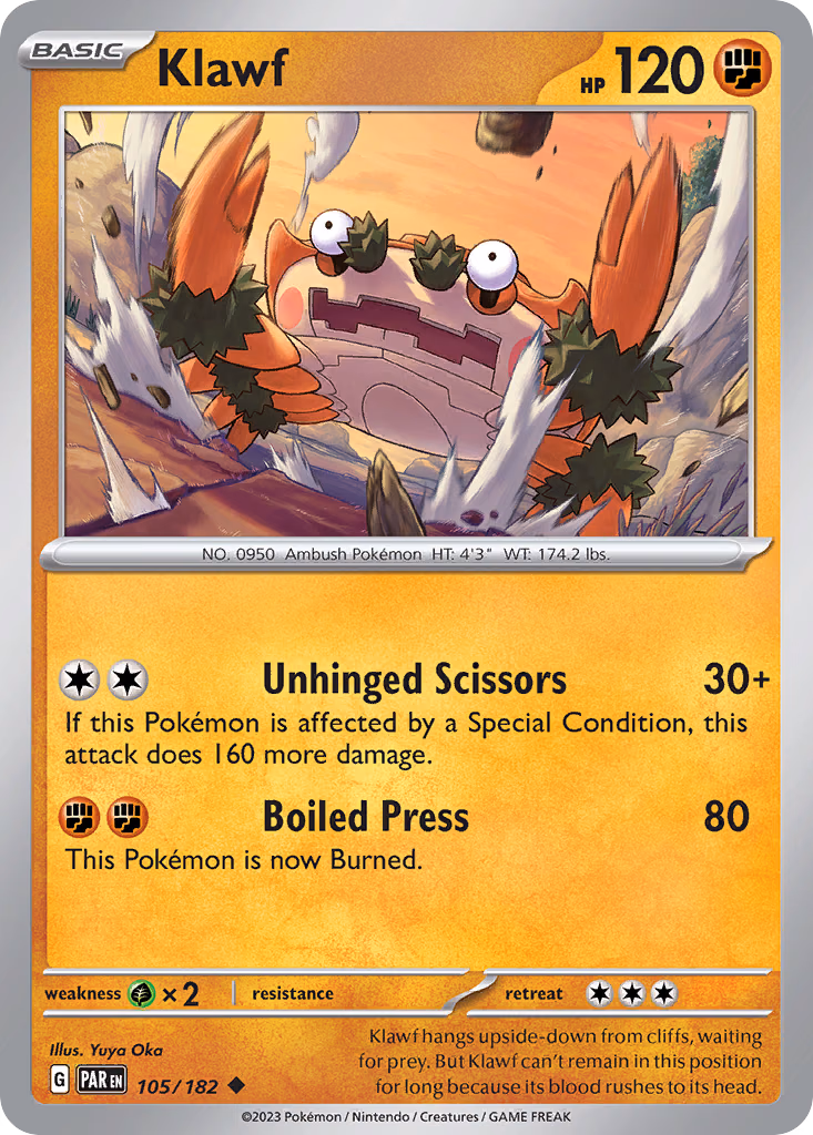 Klawf Pokemon card (105/182, Paradox Rift)