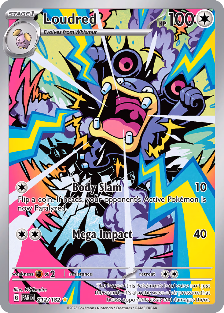 Loudred Pokemon card (212/182, Paradox Rift)