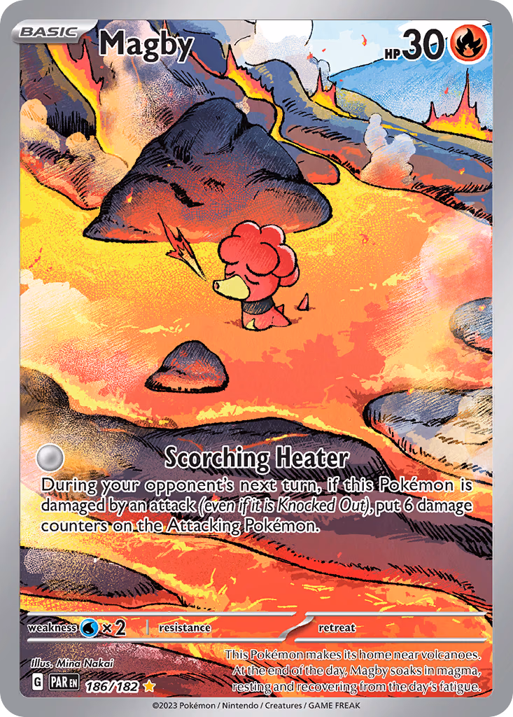 Magby Pokemon card (186/182, Paradox Rift)