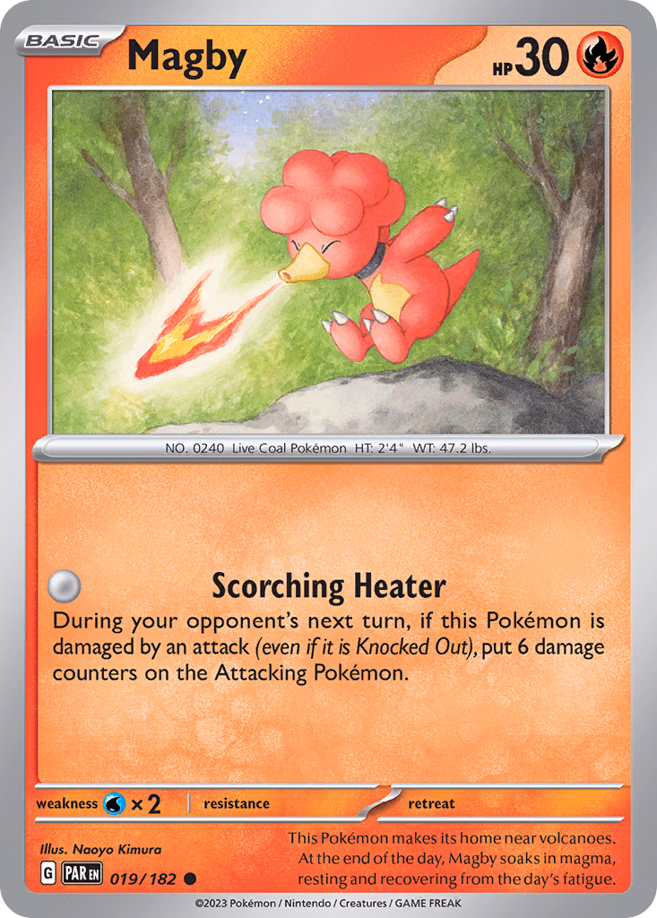 Magby Pokemon card (019/182, Paradox Rift)