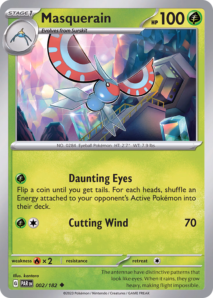 Masquerain Pokemon card (002/182, Paradox Rift)