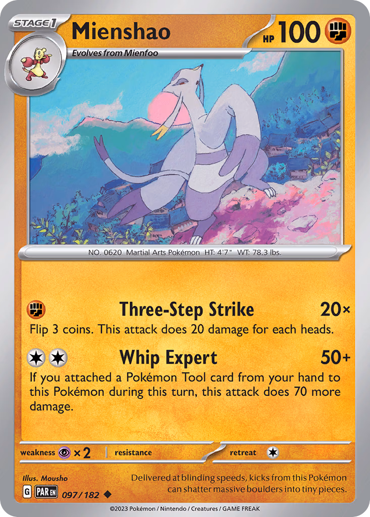 Mienshao Pokemon card (097/182, Paradox Rift)