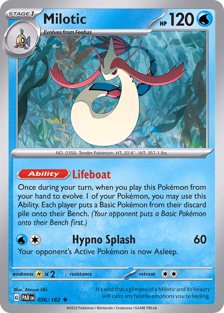 Milotic Pokemon card (036/182, Paradox Rift)