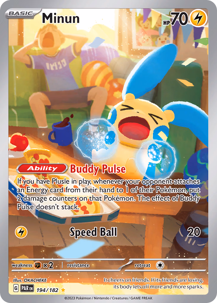 Minun Pokemon card (194/182, Paradox Rift)
