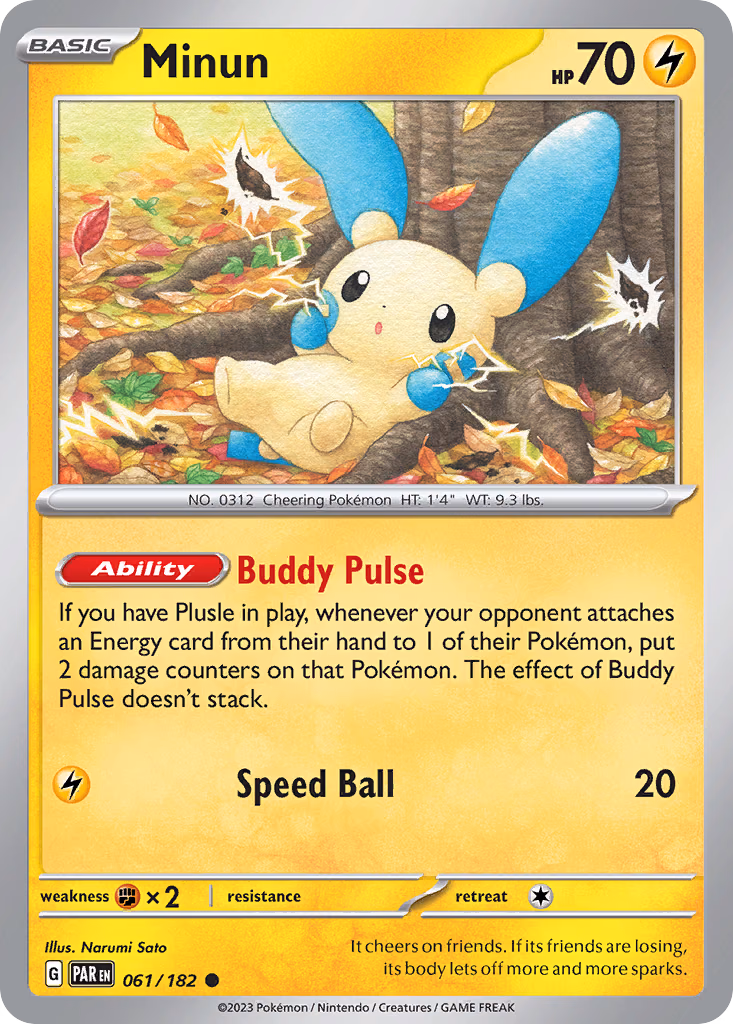 Minun Pokemon card (061/182, Paradox Rift)