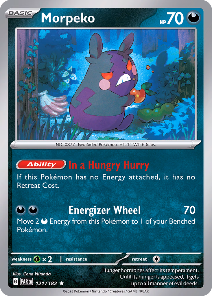 Morpeko Pokemon card (121/182, Paradox Rift)