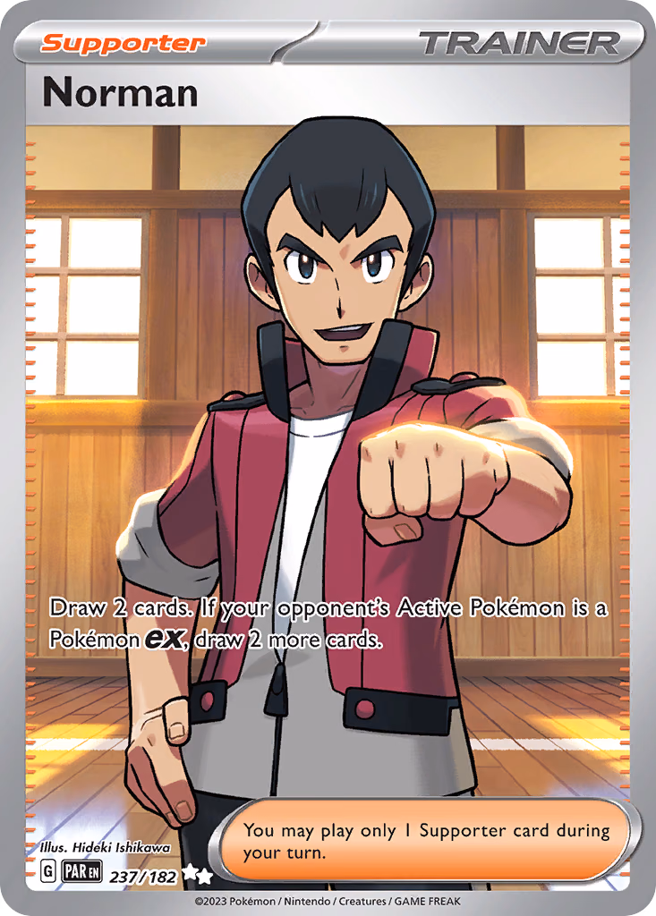 Norman Pokemon card (237/182, Paradox Rift)