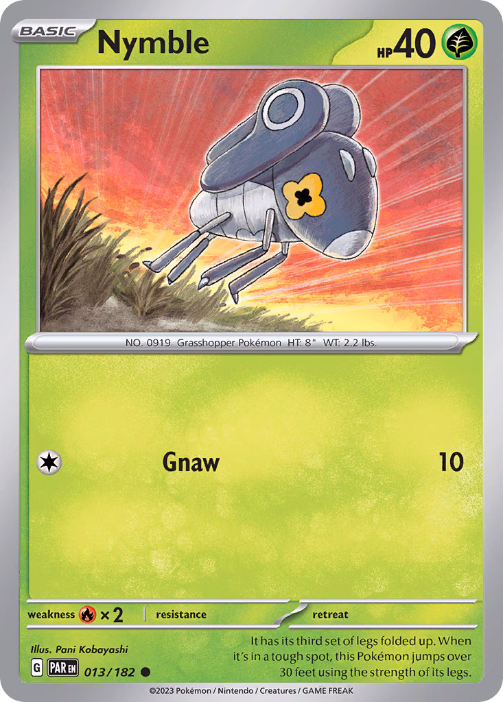 Nymble Pokemon card (013/182, Paradox Rift)