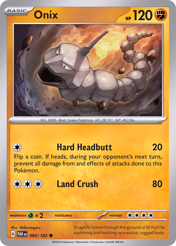 Onix Pokemon card (090/182, Paradox Rift)