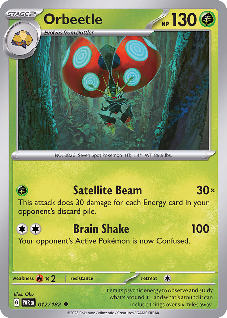 Orbeetle Pokemon card (012/182, Paradox Rift)