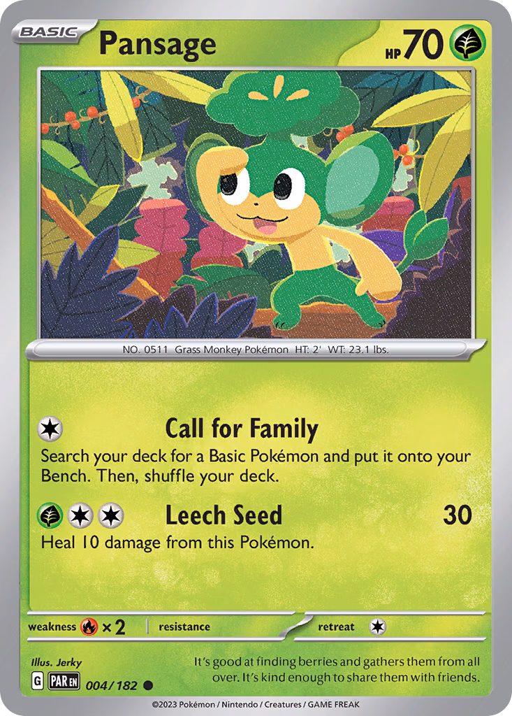 Pansage Pokemon card (004/182, Paradox Rift)