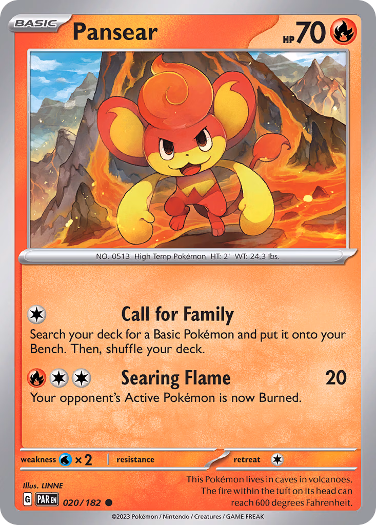 Pansear Pokemon card (020/182, Paradox Rift)