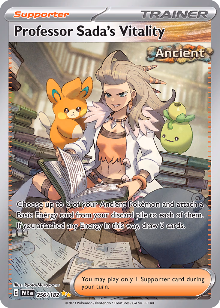 Professor Sada's Vitality Pokemon card (256/182, Paradox Rift)