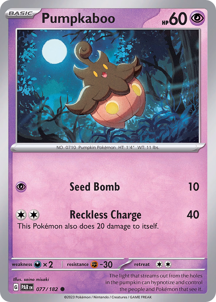 Pumpkaboo Pokemon card (077/182, Paradox Rift)