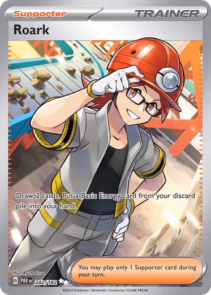 Roark Pokemon card (242/182, Paradox Rift)