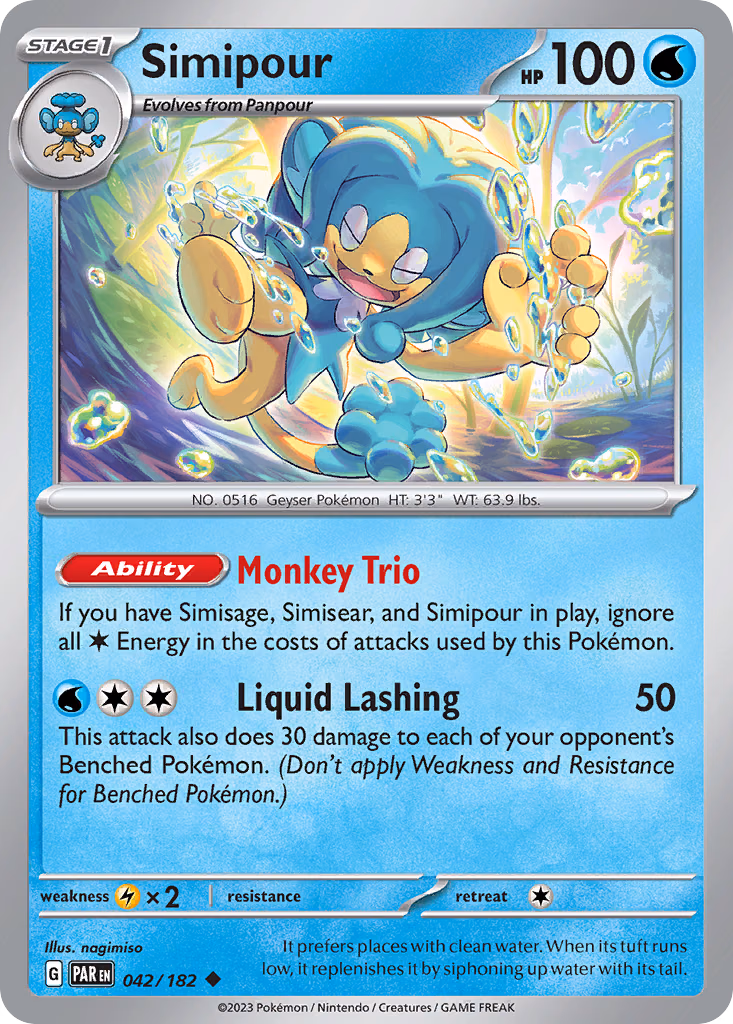 Simipour Pokemon card (042/182, Paradox Rift)