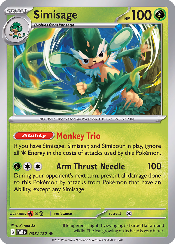 Simisage Pokemon card (005/182, Paradox Rift)