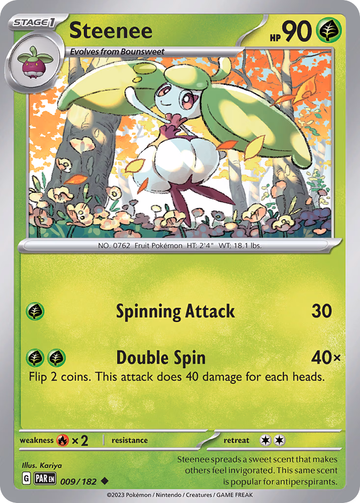 Steenee Pokemon card (009/182, Paradox Rift)