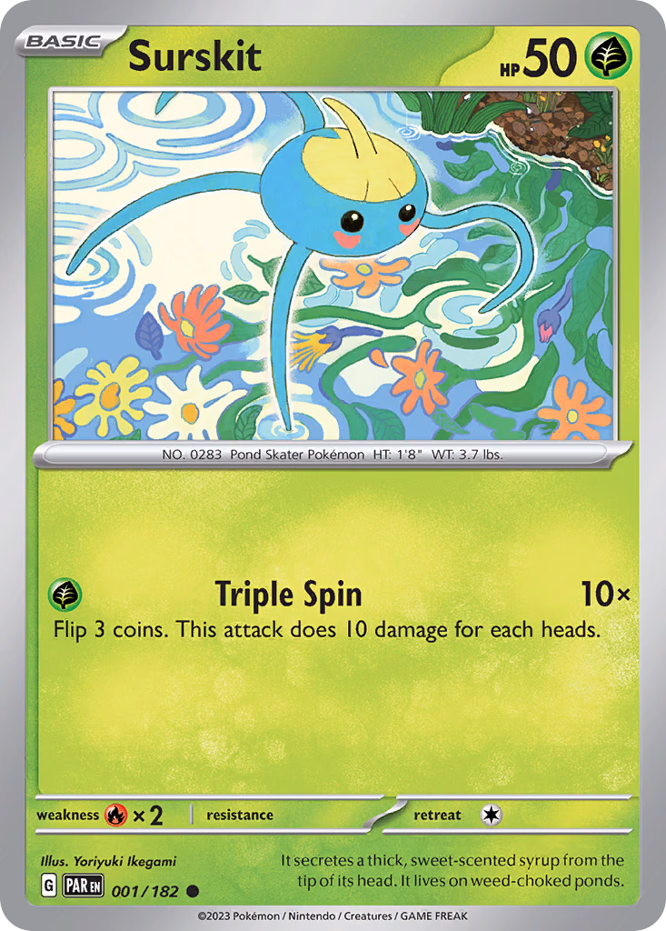 Surskit Pokemon card (001/182, Paradox Rift)