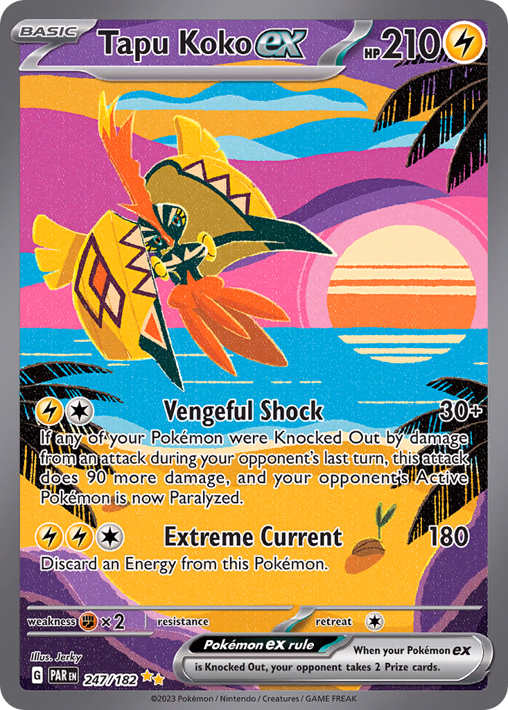 Tapu Koko ex Pokemon card (247/182, Paradox Rift)