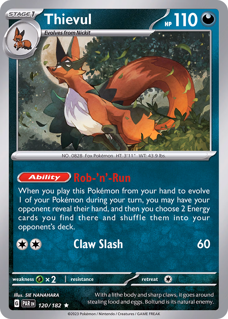 Thievul Pokemon card (120/182, Paradox Rift)