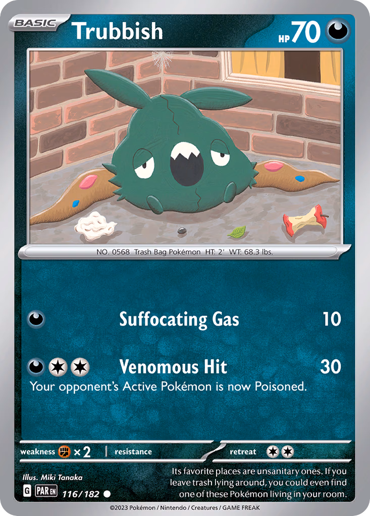 Trubbish Pokemon card (116/182, Paradox Rift)