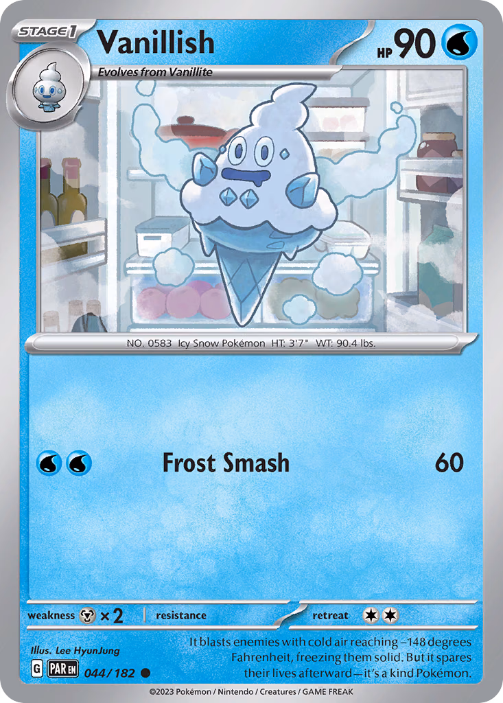 Vanillish Pokemon card (044/182, Paradox Rift)
