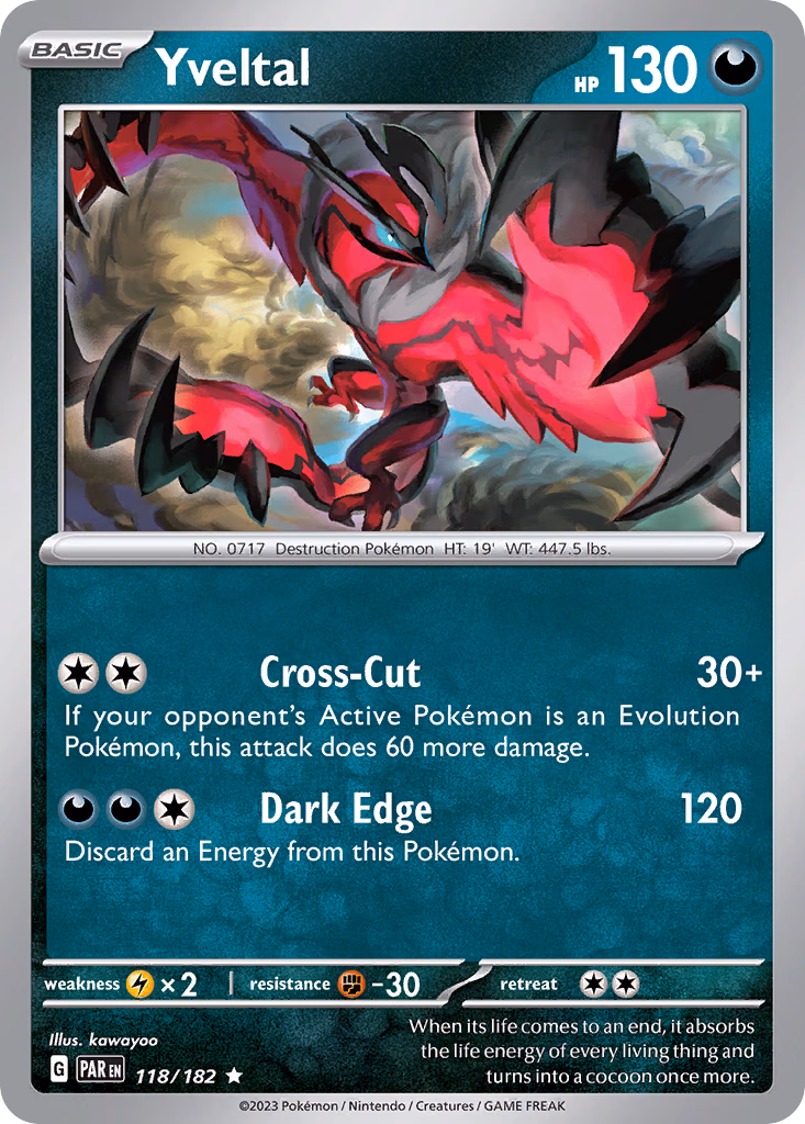 Yveltal Pokemon card (118/182, Paradox Rift)